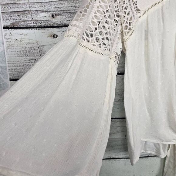 Lovestitch L White Crochet Lace Tie Front Boho Top - Picture 2 of 9